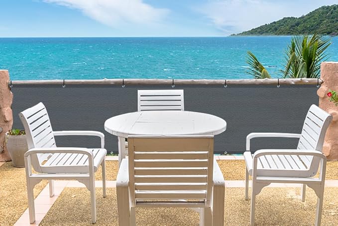 LOVE STORY 3'x12' Dark Grey Balcony Screen Privacy Fence Cover UV Protection (HDPE) Weather-Resistant 3 FT Height Shield for Deck, Patio, Backyard, Outdoor Pool, Porch, Railing LOVESTORY
