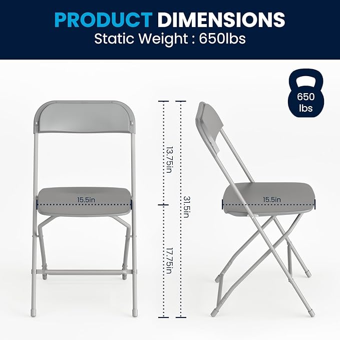 Flash Furniture Hercules Series Plastic Folding Chair - Grey - 4 Pack 650LB Weight Capacity Comfortable Event Chair-Lightweight Folding Chair FlashFurniture
