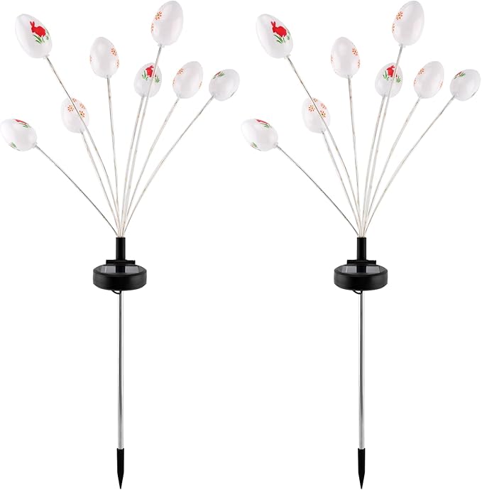 2 Packs Solar Easter Decorations Outdoor Stake Lights, 16 LEDs Colorful Swaying Egg Lights for Easter Decor, Waterproof Easter Solar Lights Decor for Garden, Lawn, Pathway, Yard, Porch & Patio Rootora