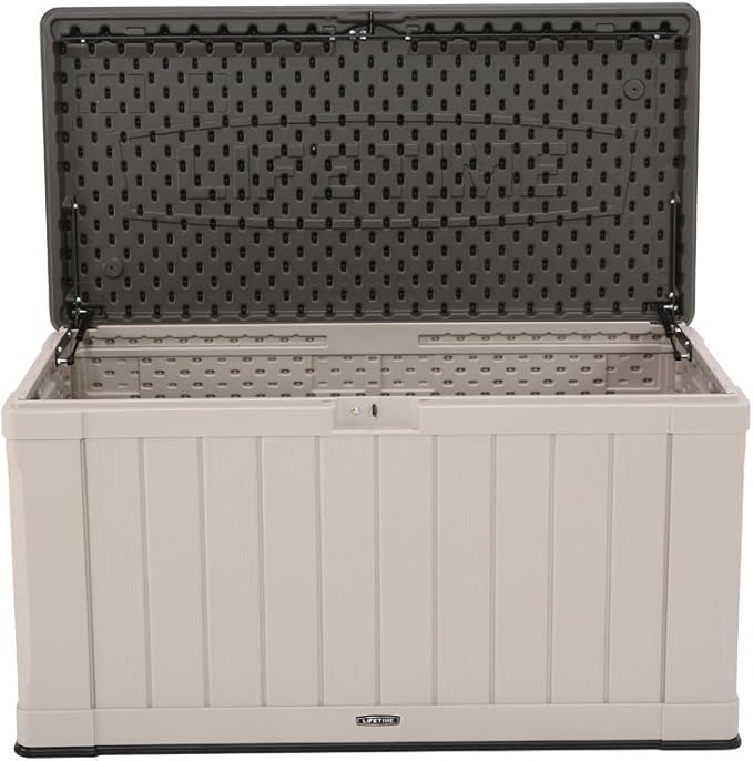 LIFETIME 60186 Heavy-Duty Outdoor Storage Deck Box, 116 Gallon, Desert Sand/Brown Lifetime