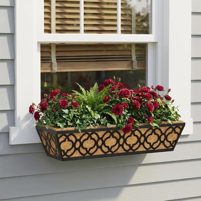Y&M Flower Boxes for Deck Railings 24inch 4packs, Deck Railing Planter Boxes with Coir Liner Outdoor Railing Window Boxes Planters Hanging Planter Flower Box YM