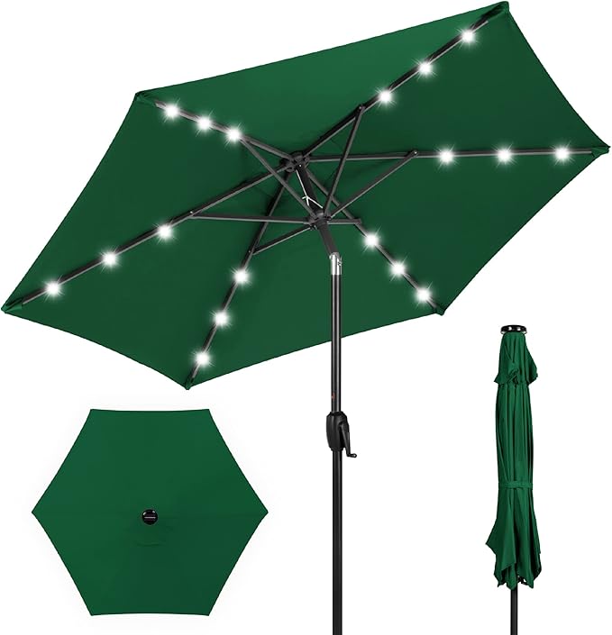 Best Choice Products 7.5ft Outdoor Solar Market Table Patio Umbrella for Deck, Pool w/Tilt, Crank, LED Lights - Green BestChoiceProducts