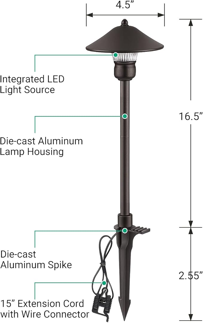 EDISHINE Low Voltage Pathway Lights, 3W 150 LM 3000K 16.5“ Tall LED Landscape Lights, 12V AC/DC 50,000Hrs Waterproof Aluminum Housing Outdoor Landscape Lighting for Path, Yard, Garden EDISHINE