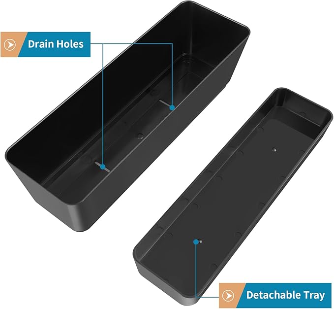 Window Box Planter with Tray, 12" Rectangle Plant Pot, Pack of 3 (Black) Sanbege