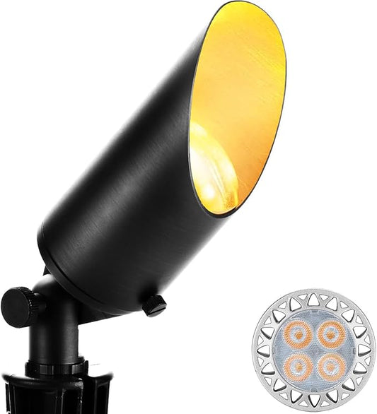 wowlite Landscape Spotlights Outdoor, 12V Low Voltage Landscape Lighting Fixture with 5W MR16 LED Bulb, 2700K Warm White Waterproof Black Aluminum Directional Uplight for Garden Courtyard Pathway wowlite