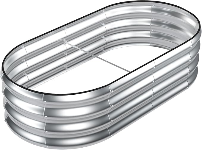 SnugNiture Galvanized Raised Garden Bed, 4x2x1ft Oval Metal Planter Box for Planting Outdoor Plants Vegetables snugniture