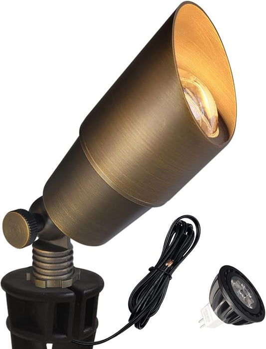COLOER Die-cast Brass Low Voltage Spotlight 1-Pack with 5W Aluminum Housing MR16 LED Bulb 2700K 450LM CRI85+,12V AC/DC Outdoor Landscape Lighting, Directional Garden Patio Spot Up Light(101B) COLOER