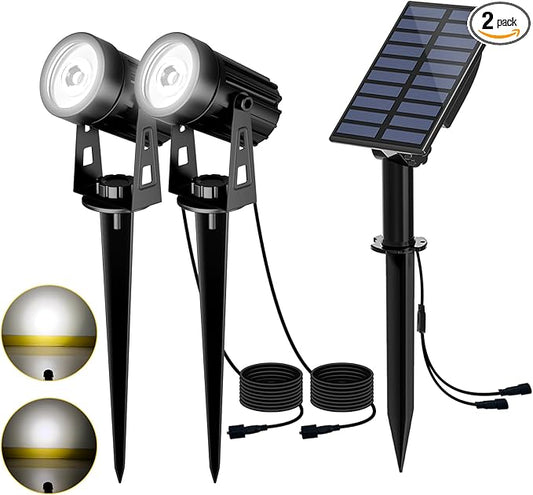 T-SUN Solar Spotlights Outdoor Waterproof, 2-in-1 Solar Landscape Spotlights LED Garden Spot Lights for Yard Tree Garden Pond Pool Area (White) T-SUN