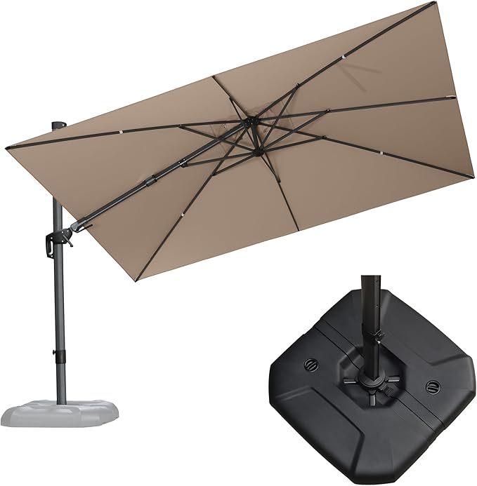 PURPLE LEAF 11.5' X 8.2' Tilting Patio Umbrella with Base Outdoor Cantilever Swivel Rectangle Umbrella Aluminum Offset Umbrella with 360-degree Rotation for Garden Deck Pool Patio Beige PURPLELEAF