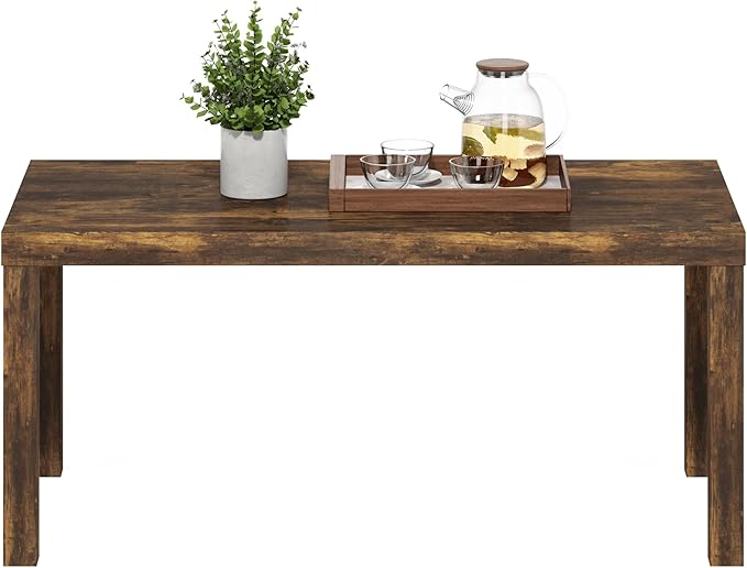 Furinno Classic Coffee Table, Modern Rectangle Coffee Table with 1.8" Triple Thick Tabletop, Side Table, Toolless Assembly, for Living Room, Home Office, Amber Pine Furinno-FitsYourSpaceFitsYourBudget