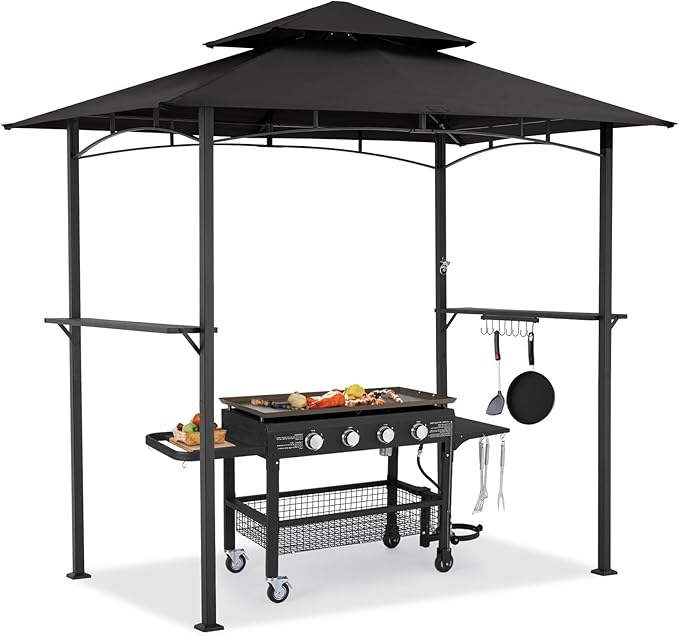 AECOJOY 8' x 5' Outdoor Grill Gazebo, BBQ Canopy for Outdoor Grill, 2- Tier BBQ Grill Gazebo Shelter for Patio, Backyard and More (Black) AECOJOY