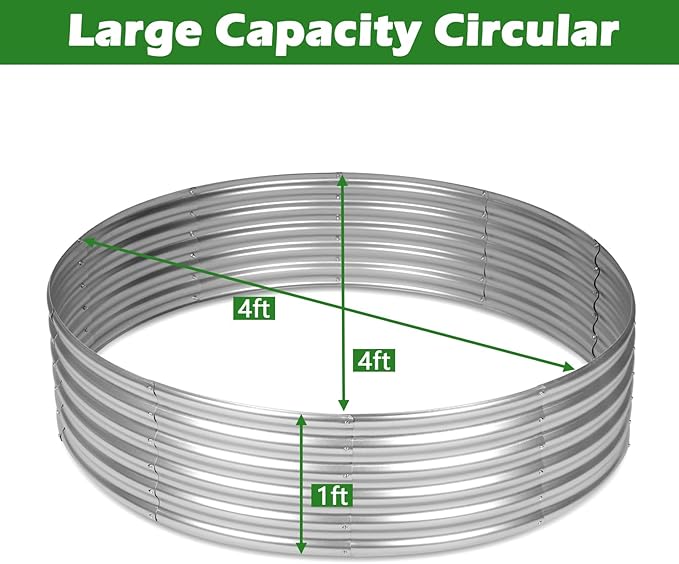 OUSHENG 4x4x1ft Round Galvanized Raised Garden Beds Outdoor, Steel Fire Pit Ring Flower Planter Large Metal Above Ground Boxes Kit for Gardening Vegetables Outside OUSHENG