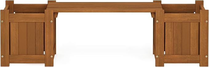 Furinno Tioman Hardwood Mini Outdoor Planter Box with Bench for Garden Plant Furinno-FitsYourSpaceFitsYourBudget