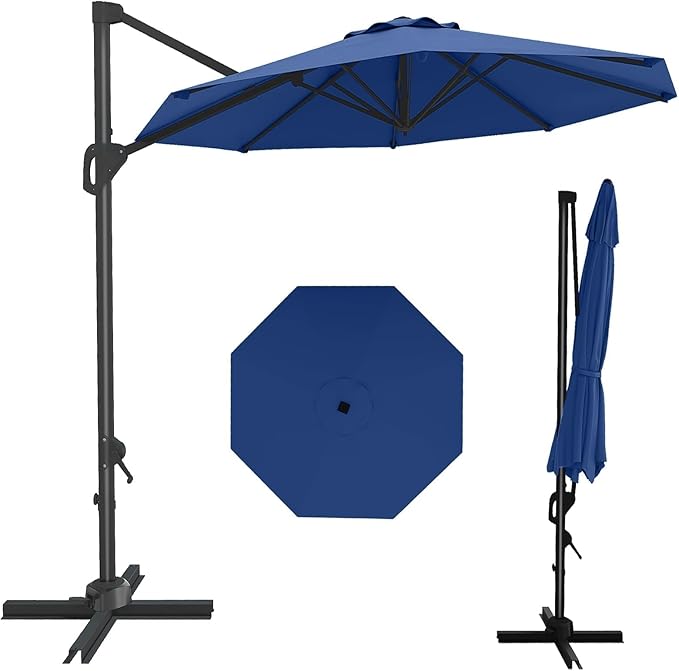 GarveeLife 10FT Patio Umbrella Outdoor Large Cantilever Umbrella Market Sun Shade Windproof Offset Umbrella with 360-Degree Rotation for Garden Deck Pool Patio, Navy Blue GarveeLife