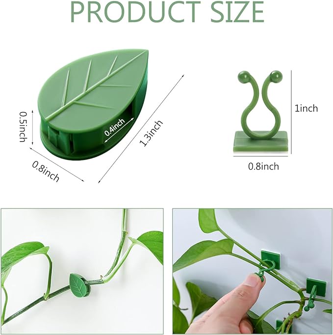 100 Pcs Plant Climbing Wall Fixture Clips Self-Adhesive Hook Vines Traction Clips Invisible Holder Garden Green Leaf Simulation Self-Adhesive Hook Wire Fixing Supporting LUCKJUJU