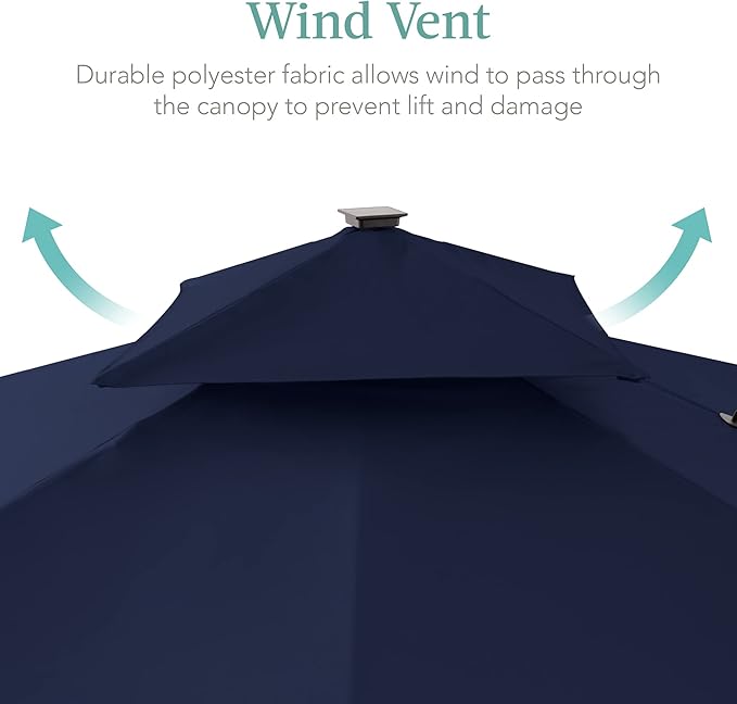 Best Choice Products 10x10ft Cantilever Patio Umbrella w/Base Included, Solar LED Lights 360 Rotation Large Offset Hanging Outdoor Shade for Deck Pool Backyard w/Stand – Navy Blue BestChoiceProducts
