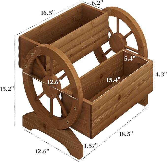 Wooden Wagon Planter Flower Cart with Wheels Garden Box Garden Planter, Decorative Planter for Flowers Herbs Vegetables for Indoor & Outdoor Décor Flower Cart for Patio Garden Balcony (Brown) PULIJIAJU
