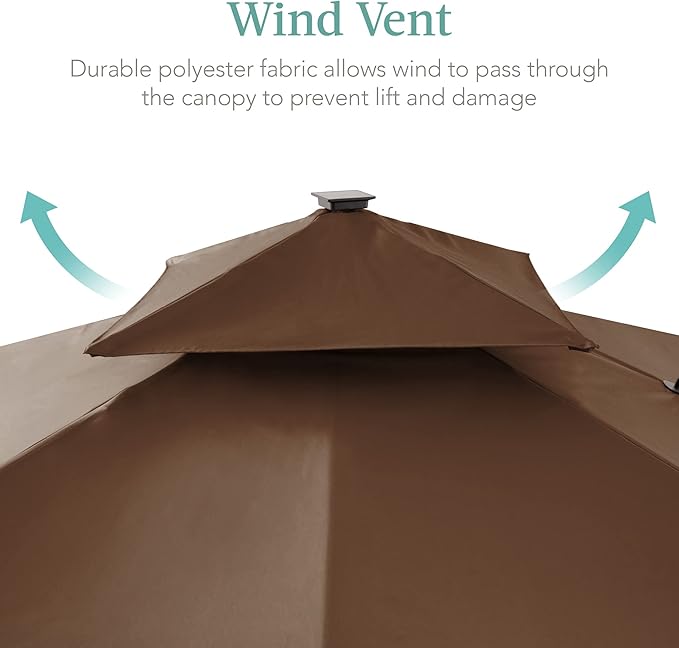 Best Choice Products 10x10ft Cantilever Patio Umbrella w/Base Included, Solar LED Lights 360 Rotation Large Offset Hanging Outdoor Shade for Deck Pool Backyard w/Stand – Brown BestChoiceProducts
