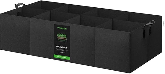 VIVOSUN 8-Grid 55 Gallon Plant Grow Bags, Large Fabric Raised Garden Bed with 400G Thickened Breathable Fabric, Reinforced Handles & 10 Pcs Plant Labels for Flowers, Vegetables, Fruits VIVOSUN