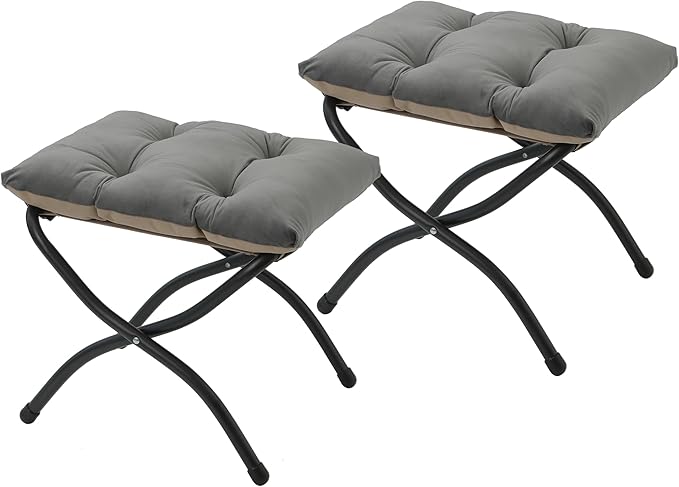 15"(H) Folding Ottoman, Set of 2, Foldable Footrest Stool, Small Foot Stool for Couch, Collapsible Foot Rest Ottoman for Sofa, Accent Padded Ottomans for Living Room, Bedroom, Dark Grey MordchilHF