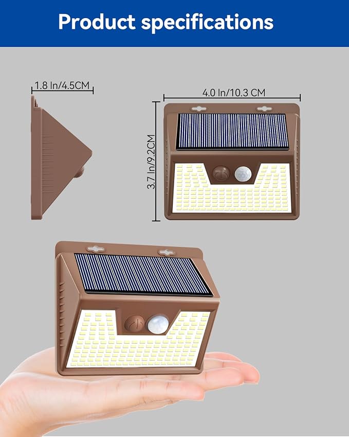 Peasur Brown Solar Lights Outdoor Waterproof, 4Pack 140LED Solar Powered Motion Sensor Lights, 3 Modes Solar Security Wall Lights for Fence Garden Yard Outside Cool White Peasur