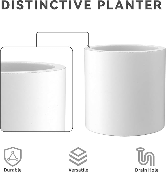 Kante 15.7" Dia Round Concrete Planter, Modern Style Large Cylindrical Plant Pot with Drainage Hole and Rubber Plug for Indoor Outdoor Patio, White Kante