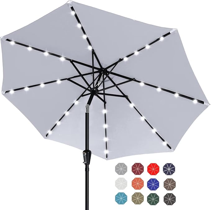 ABCCANOPY Durable Solar Led Patio Umbrellas with 32LED Lights 9FT (Light Gray) ABCCANOPY
