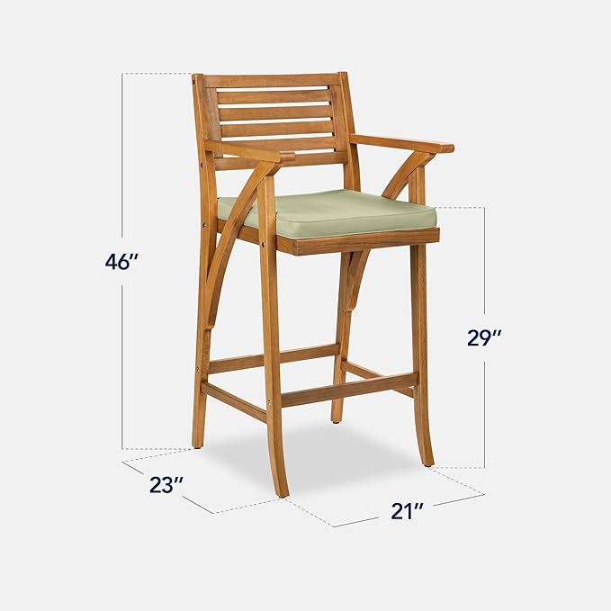 Best Choice Products Set of 2 Outdoor Acacia Wood Bar Stools Bar Chairs for Patio, Pool, Garden w/Weather-Resistant Cushions - Sage BestChoiceProducts
