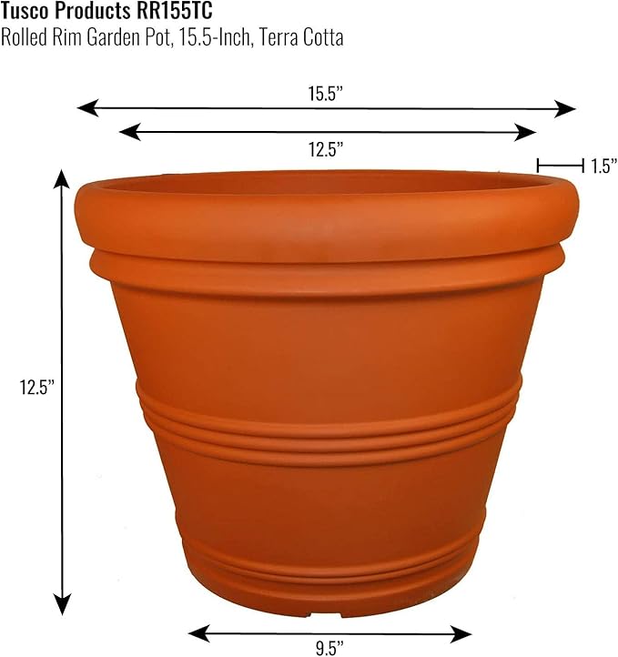 Tusco Products RR155TC Classic Rolled Rim Garden Planter, 15.5", Terra Cotta TuscoProducts