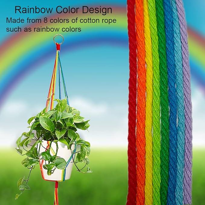 Rainbow Macrame Plant Hangers Indoor Outdoor, 3 Pack Different Size Flower Pot Holder Hanging Plant Holder for Windows Garden Boho Home Decor HOWMAX