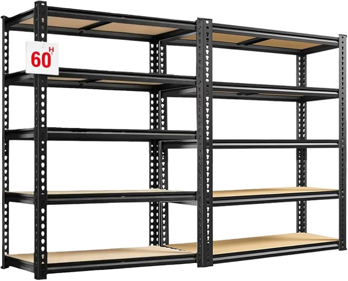 Heavy Duty Garage Shelving,5-Tier Metal Storage Shelves,2400LBS Shelving Unit,Adjustable Shelving Rack, Standing Shelf Units for Garage Storage Warehouse,28''×12''×60'',2 Pack Rootora