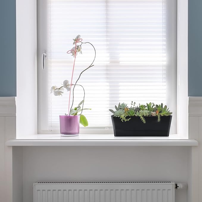 Skelang 3 Pcs Rectangular Plant Pot, 12" Flower Planter Box, Windowsill Container for Succulent, Herb, Vegetable (Black) Skelang