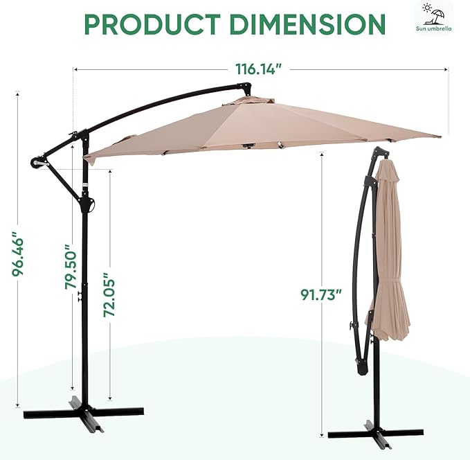 NEWBULIG 10FT Patio Umbrella, Offset Cantilever Outdoor Patio Table Umbrella, UV Protection, Fade Resistant Fabric, Easy Tilt Adjustment for Pool, Deck, Garden, Backyard NEWBULIG