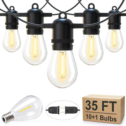 Brightown Outdoor String Lights 35FT with 10+1 Shatterproof Edison Bulbs, Waterproof Hanging Patio Lights Outside for Backyard Deck Garden Party Xmas Decor, 2700K Brightown