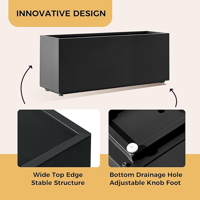 Outdoor Metal Planter Box 40Wx12Dx16H, Long Large Rectangular Trough Planters, Easy 5-Min Assembly, Modern Plant Container with Drainage Holes, Heavy Duty, Weather Resistant, Black Foresland-MetalPlanter