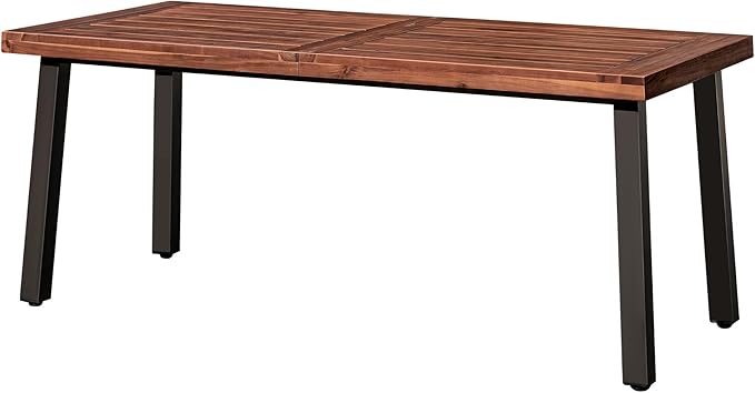 Devoko Home Acacia Wood Dining Table 6-Person Indoor Outdoor Table with Iron Legs, Sandblast Finish, Natural Stained, Rustic Metal, 69 * 33 * 30 inch (Walnut Brown) DEVOKO