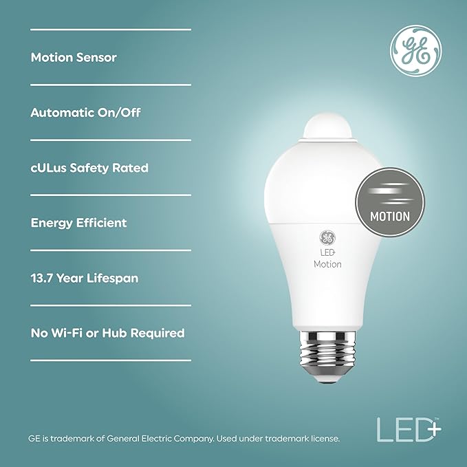 GE LED+ Motion Sensor LED Light Bulbs, 12W, Outdoor Security Lights, A21, Warm White (2 Count)(Pack of 4) GELighting