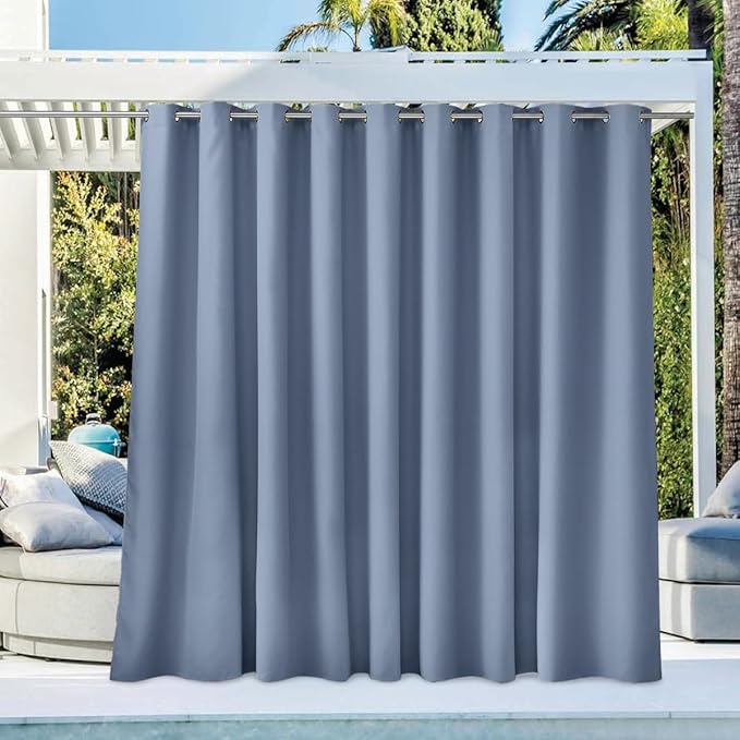 NICETOWN Outdoor Curtainch for Patio Waterproof 120 inch Wide, Thermal Insulated Rustproof Grommet UV Blocking Cabana Curtainch & Drape, Privacy Safe Shade for Pergola, Stone Blue, 1 PC, 95-Inch Long NICETOWN