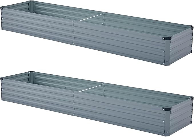 2 Pack 6x1.5x1FT Galvanized Raised Garden Bed Kit, Outdoor Metal Planter Box for Vegetables, Bottomless Rectangular Gardening Bed with Support Rods, Tool-Free Assembly, Gray Meberam