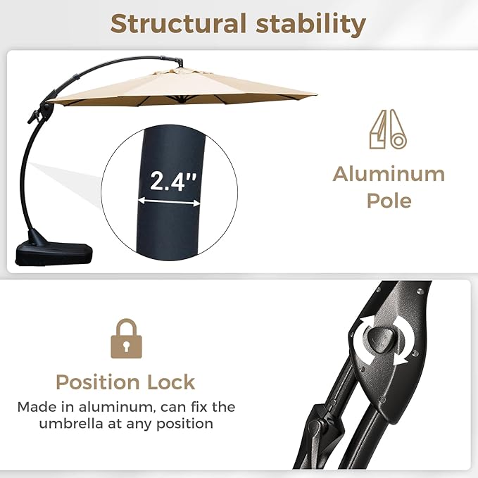 Grand patio 12 FT Sunbrella Cantilever Umbrella with Base Outdoor Aluminum Offset Umbrella with Tilt Adjustment (Flax, 12 FT-SUNBRELLA) GrandPatio