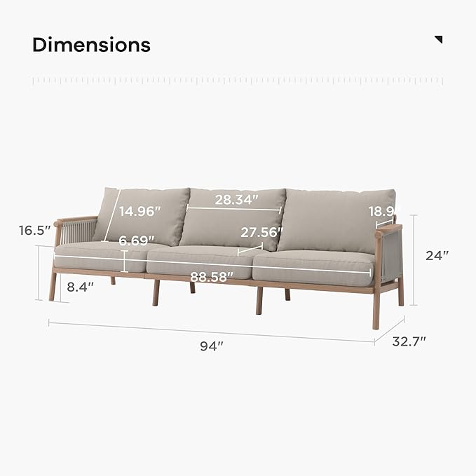 Acanva Modern All-Weather Aluminum Outdoor Patio Sofa with Thick Cushions, Olefin Fabric Sunroom Backyard Furniture, Couch Light Khaki acanva
