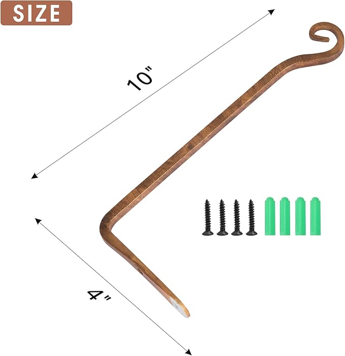Jardim 2 Pack 10 Inch Premium Decorative Metal Iron Wall Hangers for Home Decor, Indoor Outdoor Plant Bracket Rustic Hanging Gardening Hooks for Planters, Bird Feeders, Lanterns, Wind Chimes (Coffee) Jardim