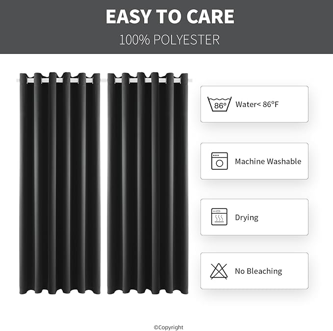 DIVA EN CAMINO DEC Outdoor Patio Curtain Waterproof Darkening Thermal Insulated Indoor Curtains for Bedroom, Porch, Living Room, Pergola, Cabana, W84 x L108, Dark Gray, Set of 2 Panels DivaenCamino