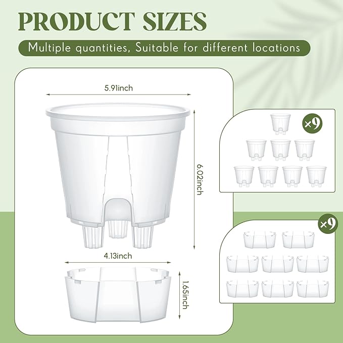 Self Watering Pots for Indoor Plants with Deep Reservoir and High Drainage Holes for Outdoor Plants and Flowers, Bare Root Planter(5.91'',Clear,9 Pcs) Wonderjune