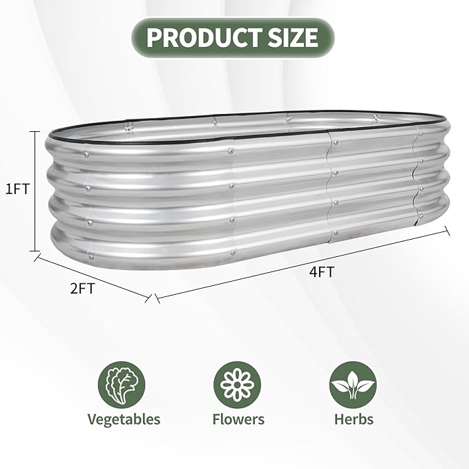 1MORE Galvanized Raised Garden Bed- Planter Garden Boxes Outdoor, Raised Beds for Gardening, 4x2x1ft Metal Garden Bed Kit for Vegetables Flower, Planter Raised Beds with Tools.Silver-2pack 1MORE