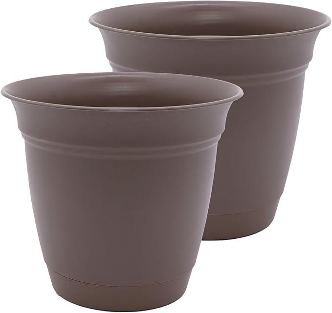 The HC Companies 16 Inch Eclipse Round Planter Pots with Drainage Holes & Attached Saucer, Lightweight UV-Resistant Plastic Indoor & Outdoor Planters, 2-Pack Flower Pots, Garden Home Decor, Cappuccino TheHCCompanies