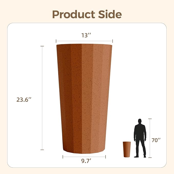 23.6" Tall Outdoor Planters Set of 2, Large Planters for Outdoor Plants for Porch Decor with Drainage Hole, Wide Stripe Design Porch Flower Pots for Indoor Pot Patio/Garden, Terracotta Outdoorchairs