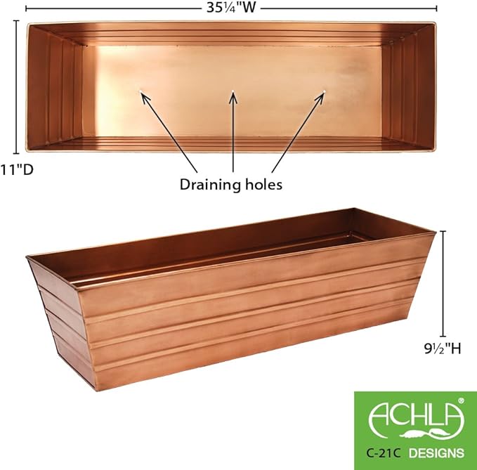 Achla Designs C-21C Plated Flower Box, Window Flowerbox Planter, Large, Copper ACHLADesignsHomeGarden