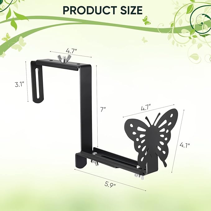 Planter Box Bracket, Adjustable Hang Window Box Holder with Butterfly, Hanging Flower Pot Stand Brackets for Outdoor Patio Garden Fence Pergola Balcony Supporting Heavy Planters-4Pack VIVIKEN
