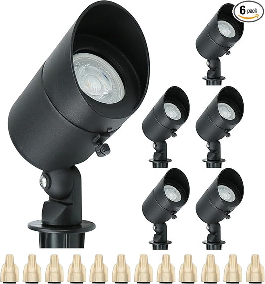 Lumina Lighting® 4W Landscape Lighting 12V Landscape Lights Low Voltage Landscape Spotlights Warm White Waterproof Outdoor Replaceable LED Bulb for Garden, Lawn, Porch, Patio and Yard (Black, 6-Pack) LuminaLighting%C2%AE